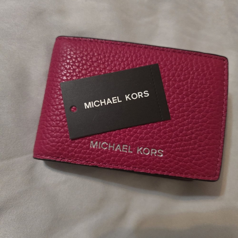 NWT Michael Kors Cooper Compact ID Wallet Card Holder Leather Dark Raspberry - Picture 6 of 10